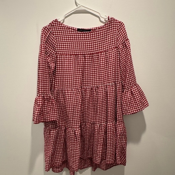 Zara Dresses & Skirts - Zara Red Gingham Ruffle Dress XS
